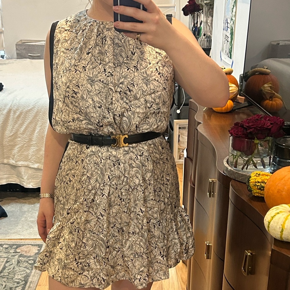 Reiss Black and Cream Floral Mini Dress